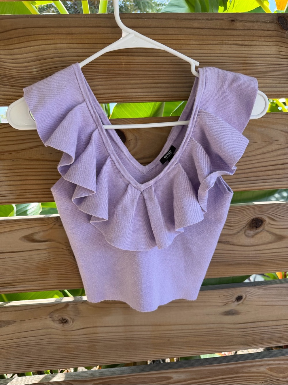 Express Lavender Ruffle V-Neck Tank Top